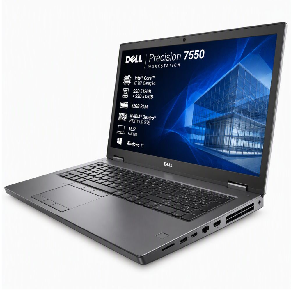 Notebook Dell Precision 7550 i7 10&ordf; G SSD 512GB + 512GB 32GB RAM Quadro RTX 3000 6GB 15,5" Win 11 image number 1